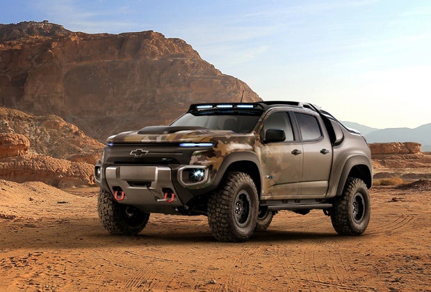 The Army will test this hydrogen-powered Chevy ZH2 truck next year to guage its viability in the field.
