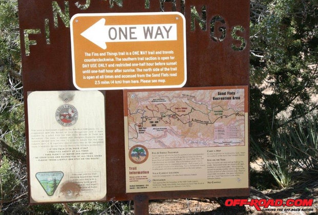 At each trailhead inside the combination county/state/BLM park, we found signs like this one showing the trail and regulations for the park. There are several excellent dry camping areas within the park for those who want to spend the evenings close to the trails.