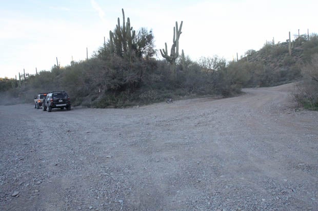 One of Box Canyons attractions is an abandoned adobe dwelling. Its a short side trip off the main line, accessed by taking the left fork at this wide junction.