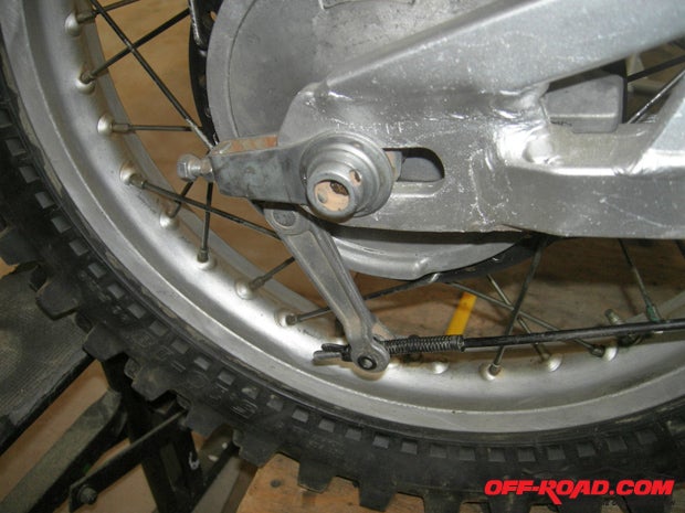 At the rear of the brake assembly, the final adjustment was at the wing nut.