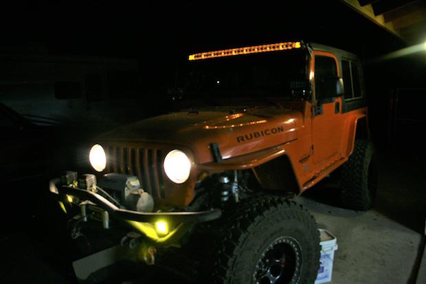 We chose amber background lighting for the overhead light bar because we feel it complements the orange paint on the Jeep and almost appears orange when on the Jeep.