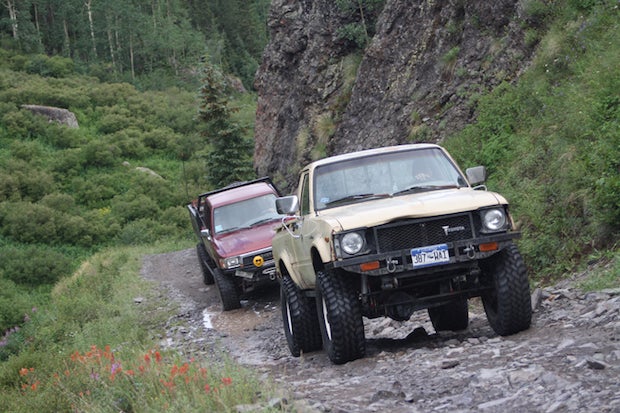'Froad with friends  you never know when your next recovery will be. At least two FJs drove off clifflike features this year (ahem, put your phone down).