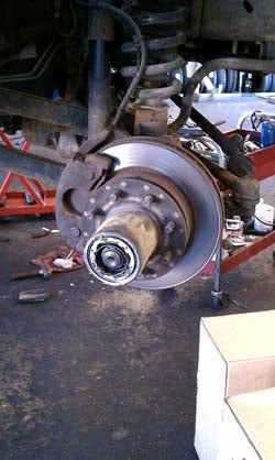 We had the brakes serviced at the same time that the new wheel-and-tire combo were installed.  