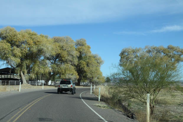 The trail starts just past Florence, Arizona. Price Road intersects Highway 79 next to a railroad crossing and heads east. Initially, Price Road (A.K.A. Price Ranch Road) is paved as it twists past several ranches and agricultural fields.