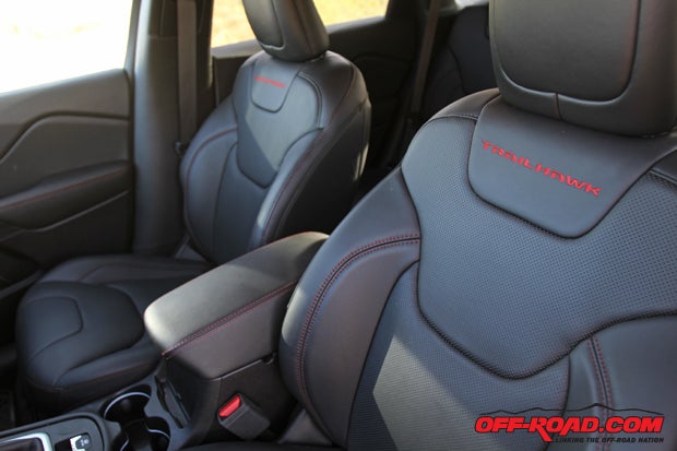 Leather seats are outfitted on the Trailhawk, and aside from the red-stiched logo, the seats also offered heated and cooling features.