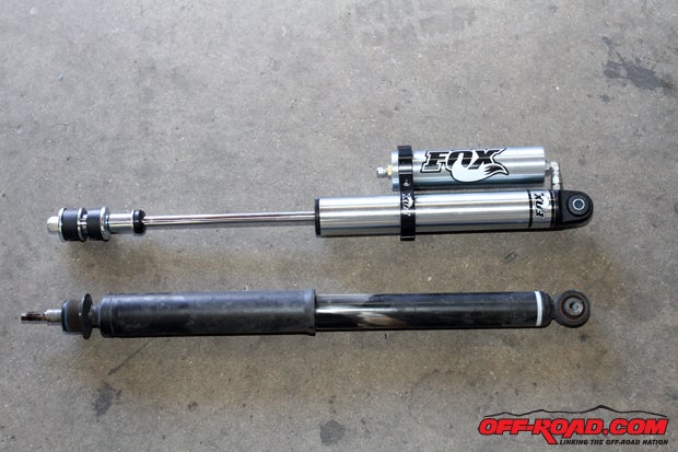 Fox piggyback smooth-body shocks were our choice to replace the stock Tokico units from Toyota. 