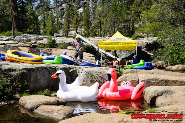 Dont forget your flotation device! The GenRight Offroad crew stepped up this year and brought a swan and a flamingo. They like to have fun!