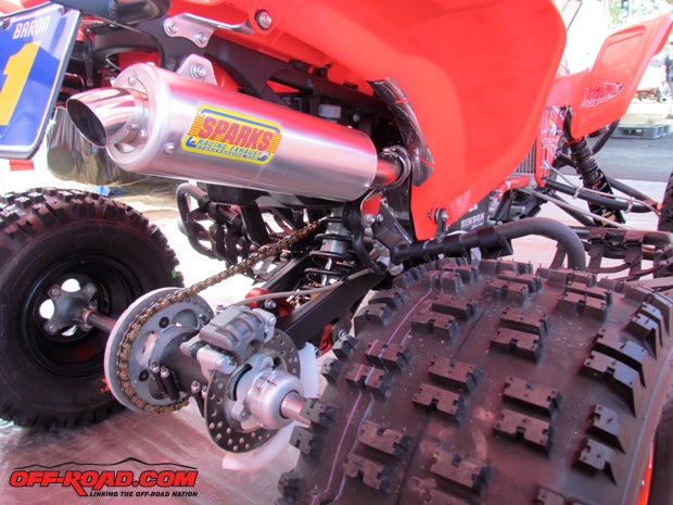 A Sparks Performance Products exhaust and engine kit are found on Baron's race ATV.
