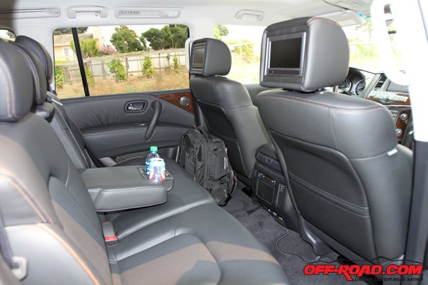 There are three rows of seats in the Armada to offer space for eight. The backseat of our Platinum test vehicle also features rearseat A/C controls and rear headrest LCD screens.