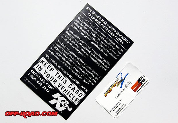 K&Ns Million Mile Warranty and CARB-approved sticker for the K&N FIPK II System.